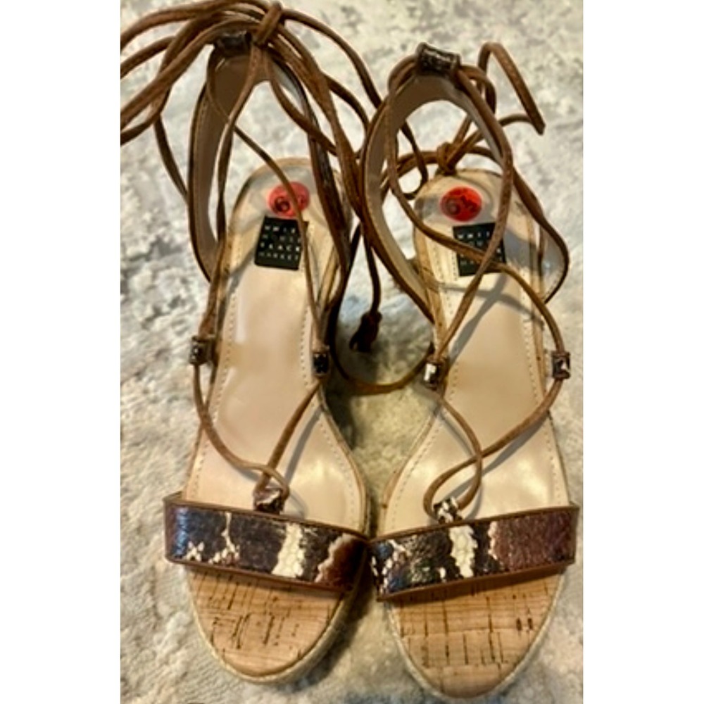 White House Black Market Snakeskin Cork Lace Up Wedge Sandals‎